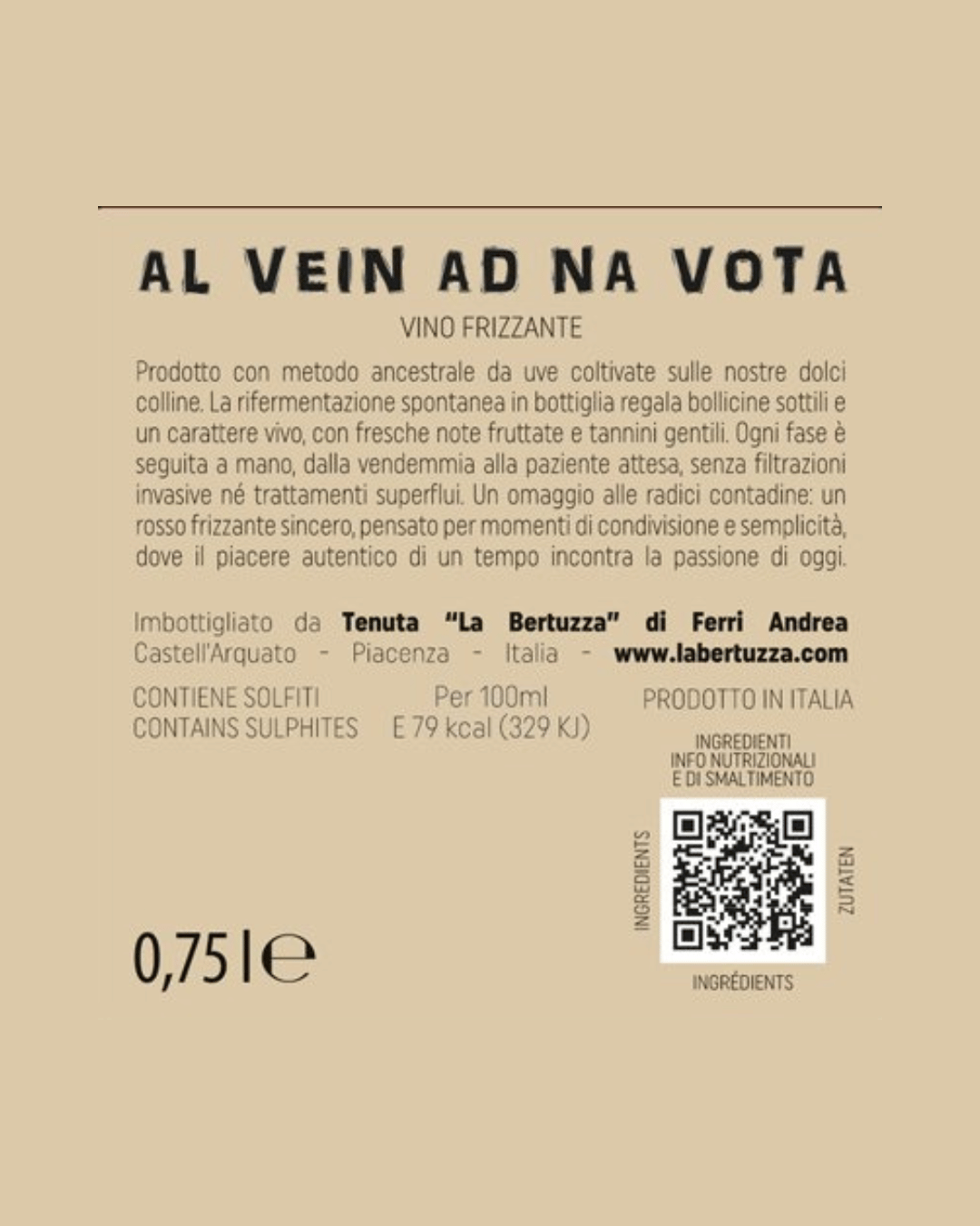 AL VEIN AD NA VOTA - Vino Rosso Frizzante