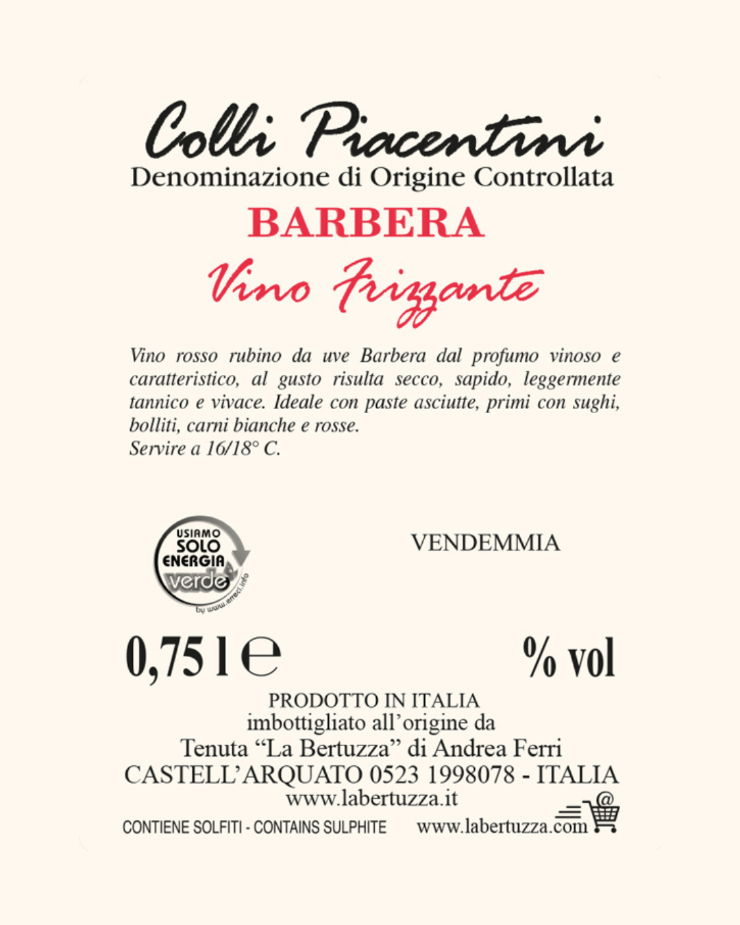BARBERA - Vino Rosso Frizzante